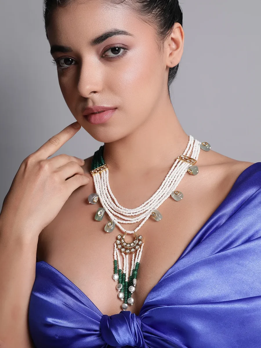 LE ASTERIA EMERALD, DIAMOND AND PEARL NECKLACE SET