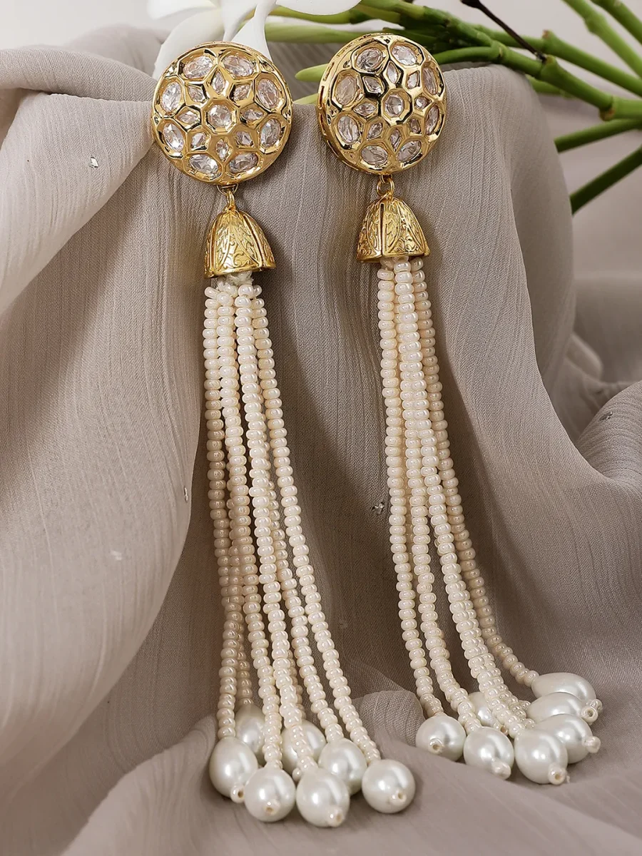 LE ALTHEA PEARL & KUNDAN LONG EARRINGS - Image 5