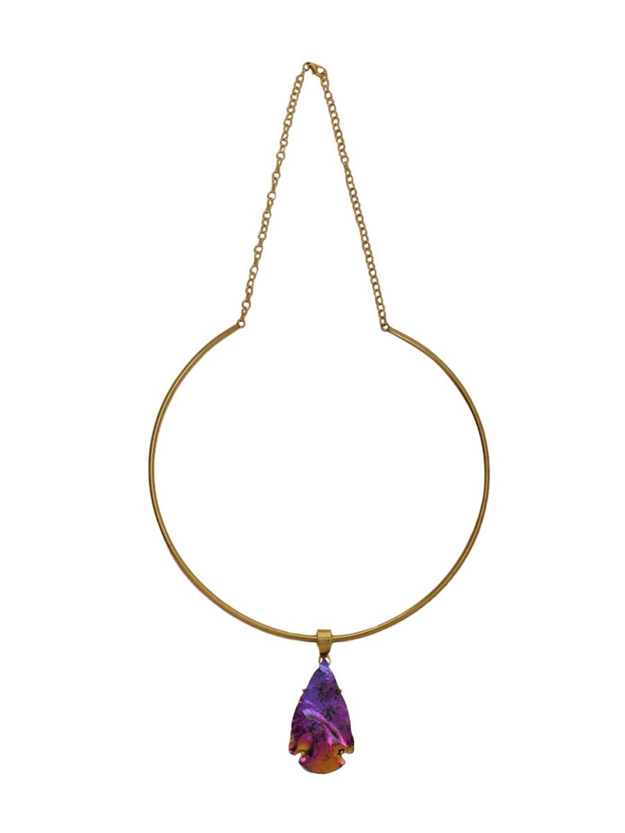 LE AYAZ GOLD PLEATED CONTEMPORARY PENDANT AND CHAIN - Image 3