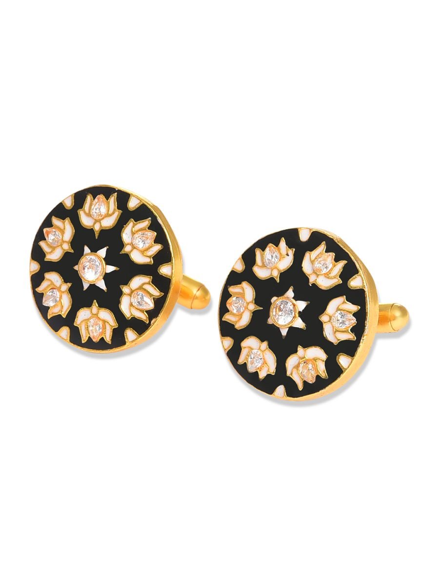 GOLD PLATED BLACK FLORAL-SHAPED CUFFLINKS - Image 4