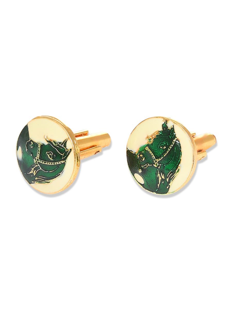 GOLD & GREEN-TONED ROUND CUFFLINKS - Image 4