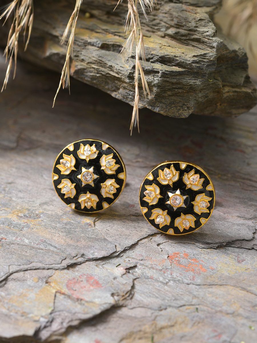 GOLD PLATED BLACK FLORAL-SHAPED CUFFLINKS - Image 6