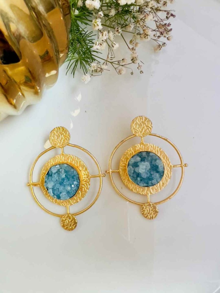 GOLD AND BLUE CONTEMPORARY DROP EARRING