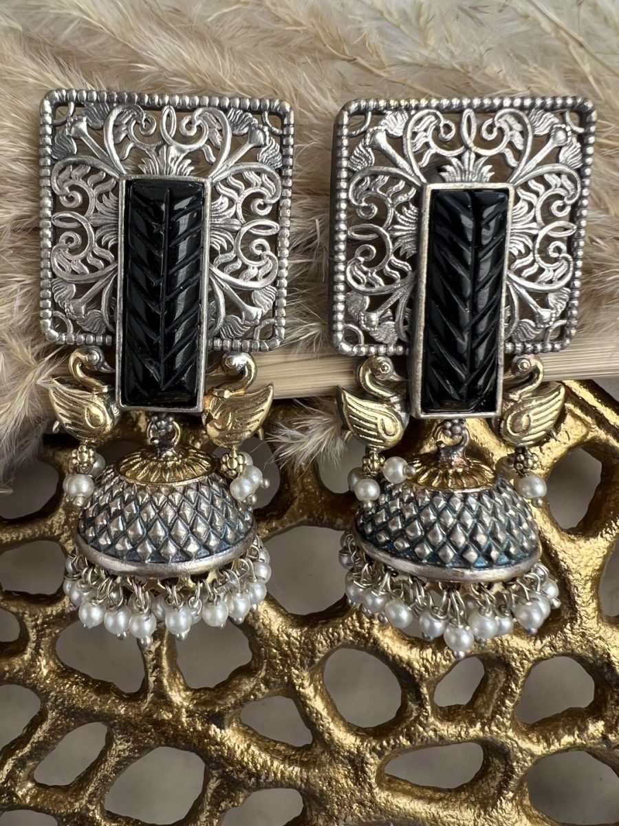 LE GABRIEL SILVER-TONED CONTEMPORARY SHAPED JHUMKA EARRINGS