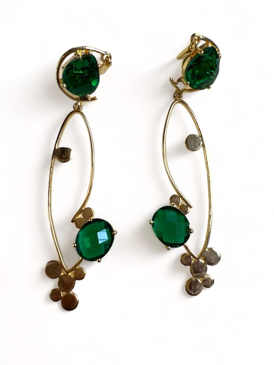 GOLD TONED GREEN TEARDROP SHAPED DROP EARRINGS - Image 3