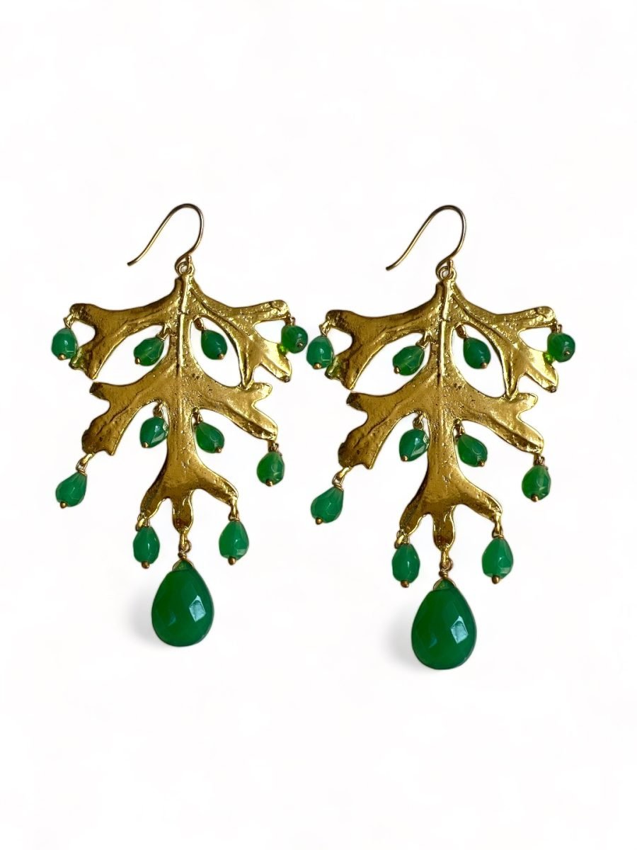 GOLD TONED GREEN CONTEMPORARY SHAPED DROP EARRINGS - Image 3