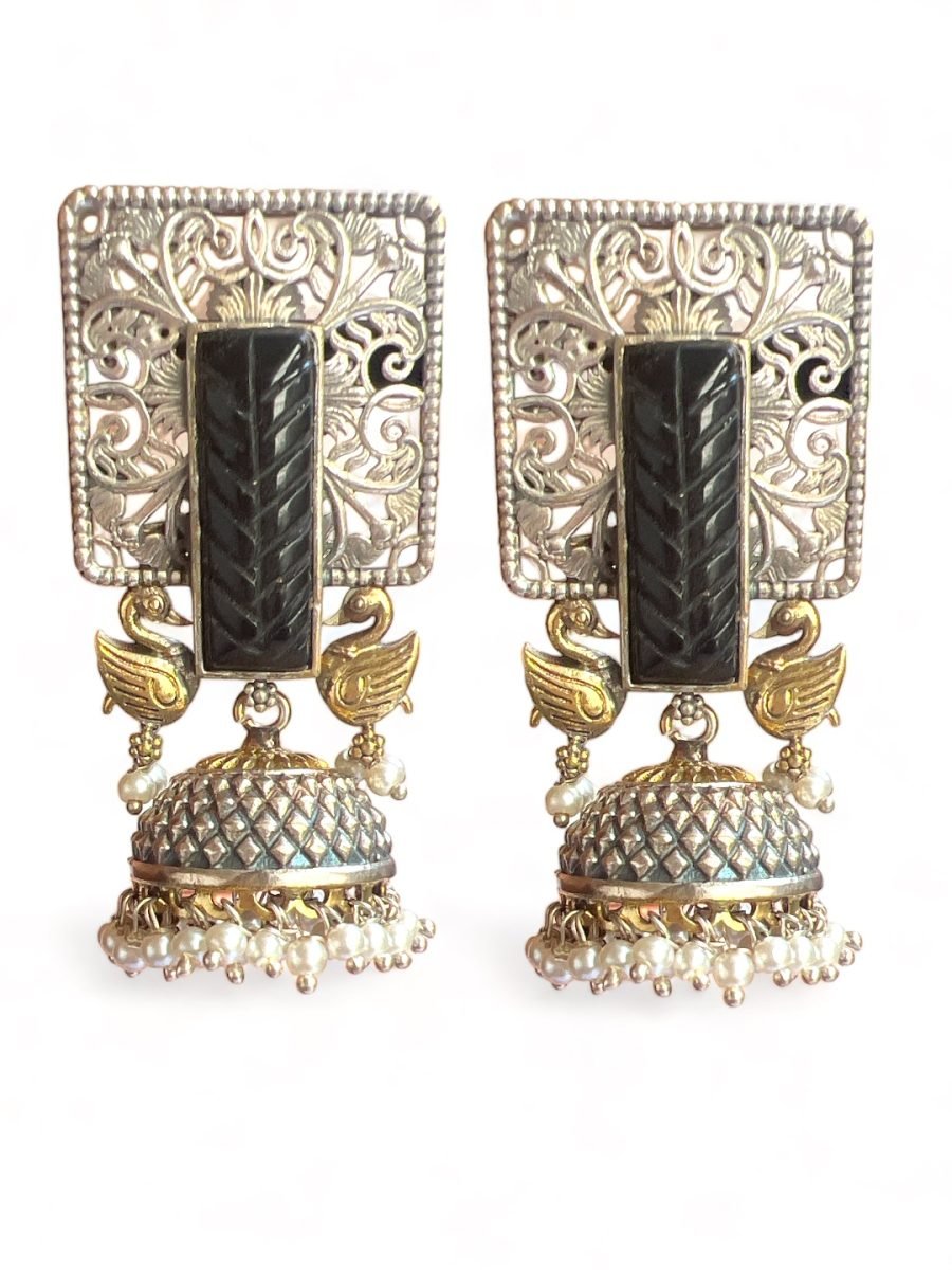 LE GABRIEL SILVER-TONED CONTEMPORARY SHAPED JHUMKA EARRINGS - Image 3