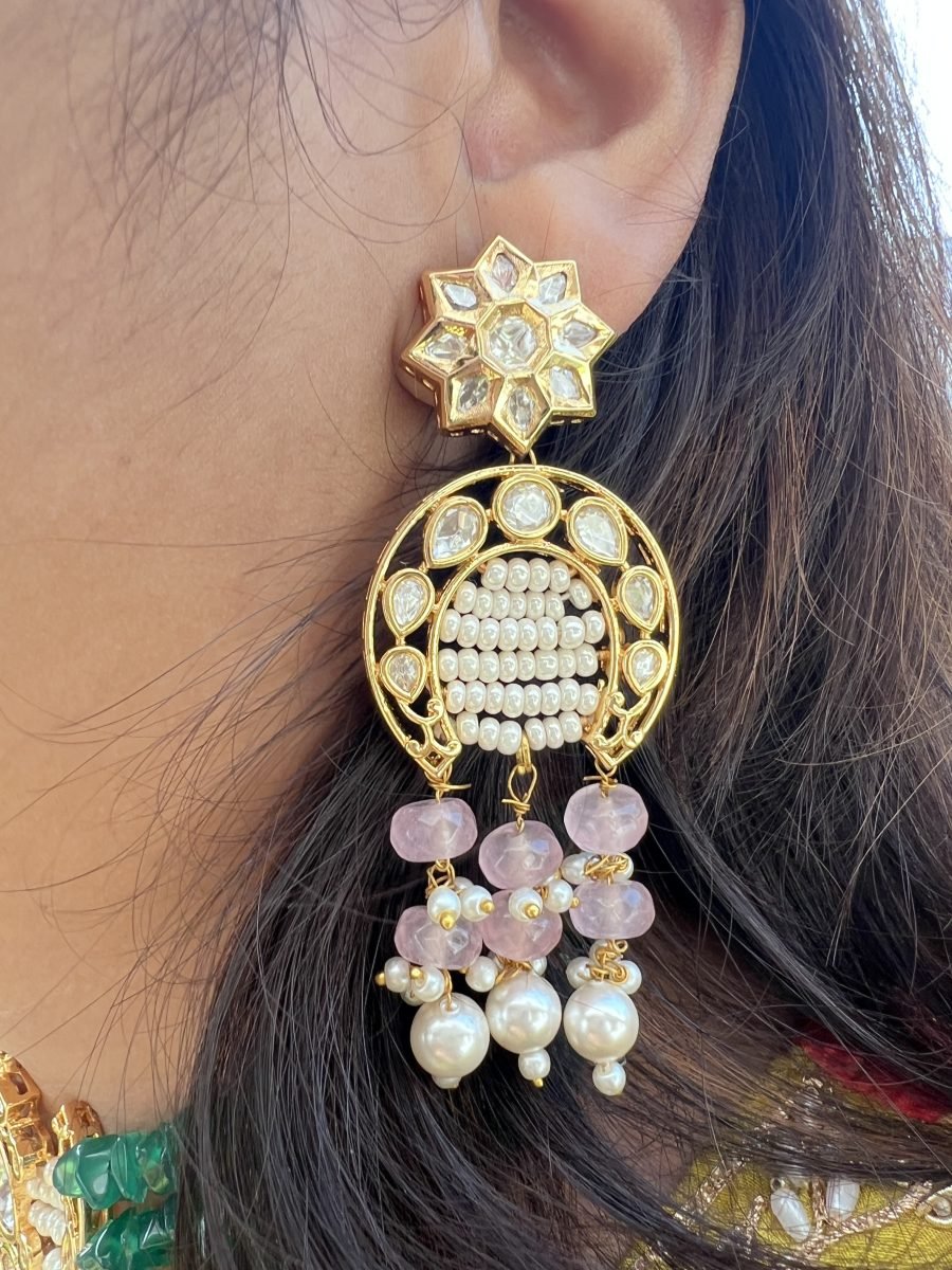 LE SANTIAGO PINK BEADS & KUNDAN DROP EARRINGS