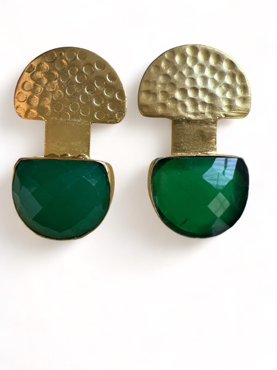 GOLD TONED GREEN CONTEMPORARY SHAPED DROP EARRING - Image 3