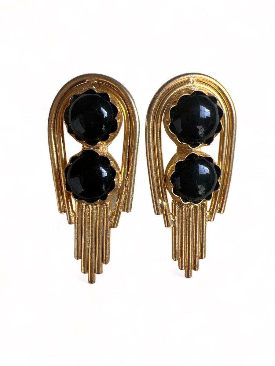 GOLD TONED BLACK CONTEMPORARY SHAPED DROP EARRING - Image 3