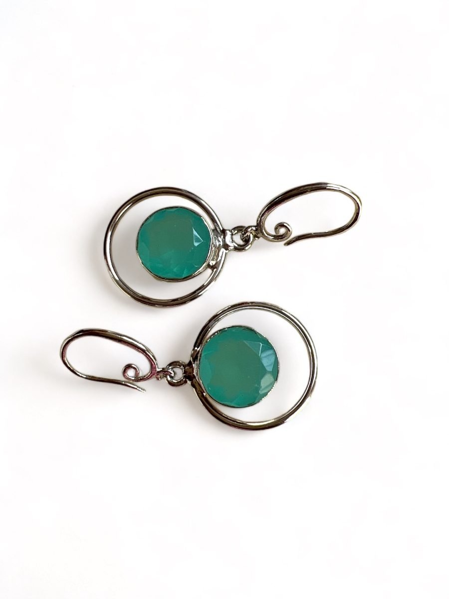 SILVER TONED BLUE CIRCULAR SHAPED DROP EARRING - Image 5