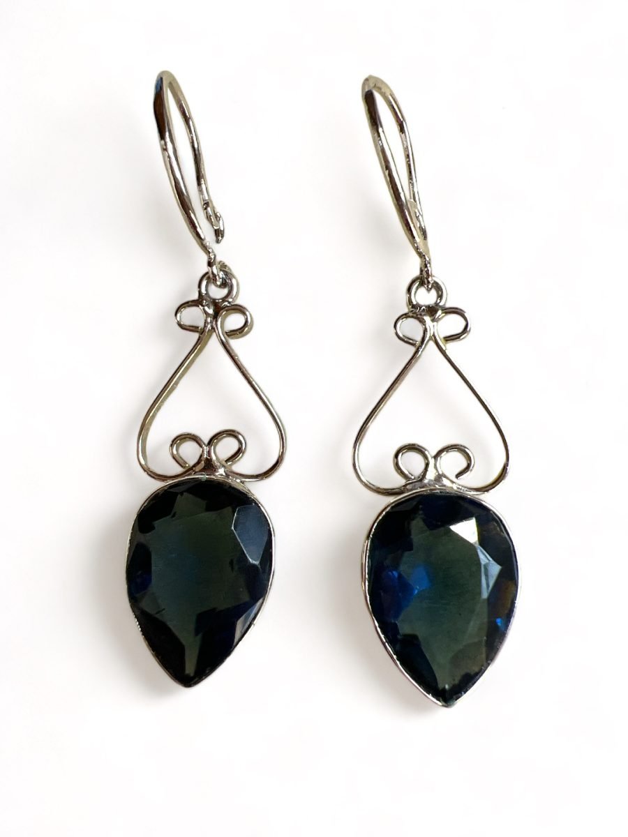 SILVER TONED BLUE TEARDROP SHAPED DROP EARRING - Image 3