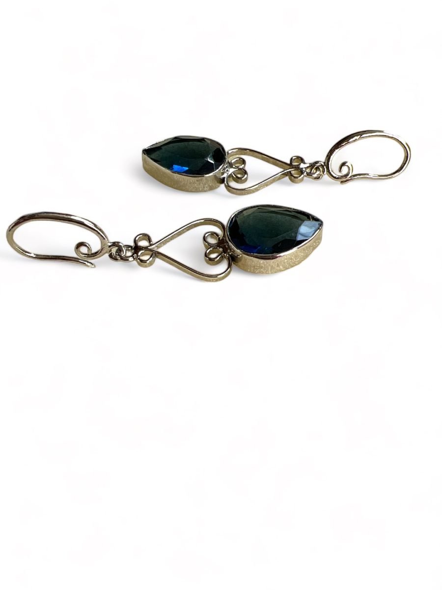 SILVER TONED BLUE TEARDROP SHAPED DROP EARRING - Image 4