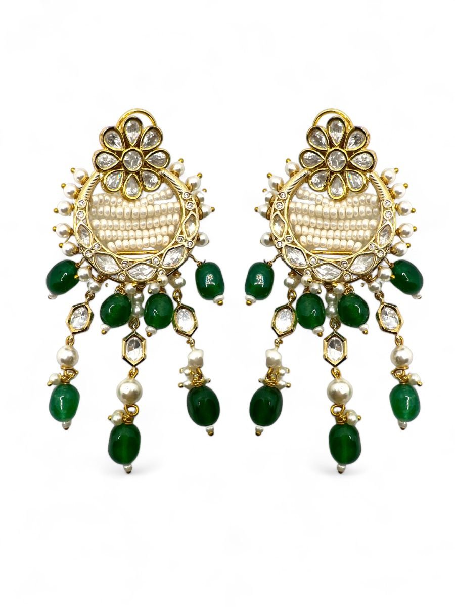 LE JOSE GREEN PEARL & KUNDAN EARRINGS - Image 3