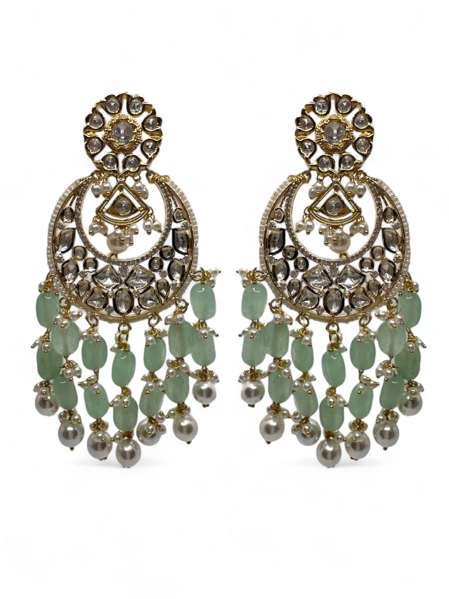 LE NICOLAS SEA GREEN BEADS & KUNDAN EARRINGS - Image 3