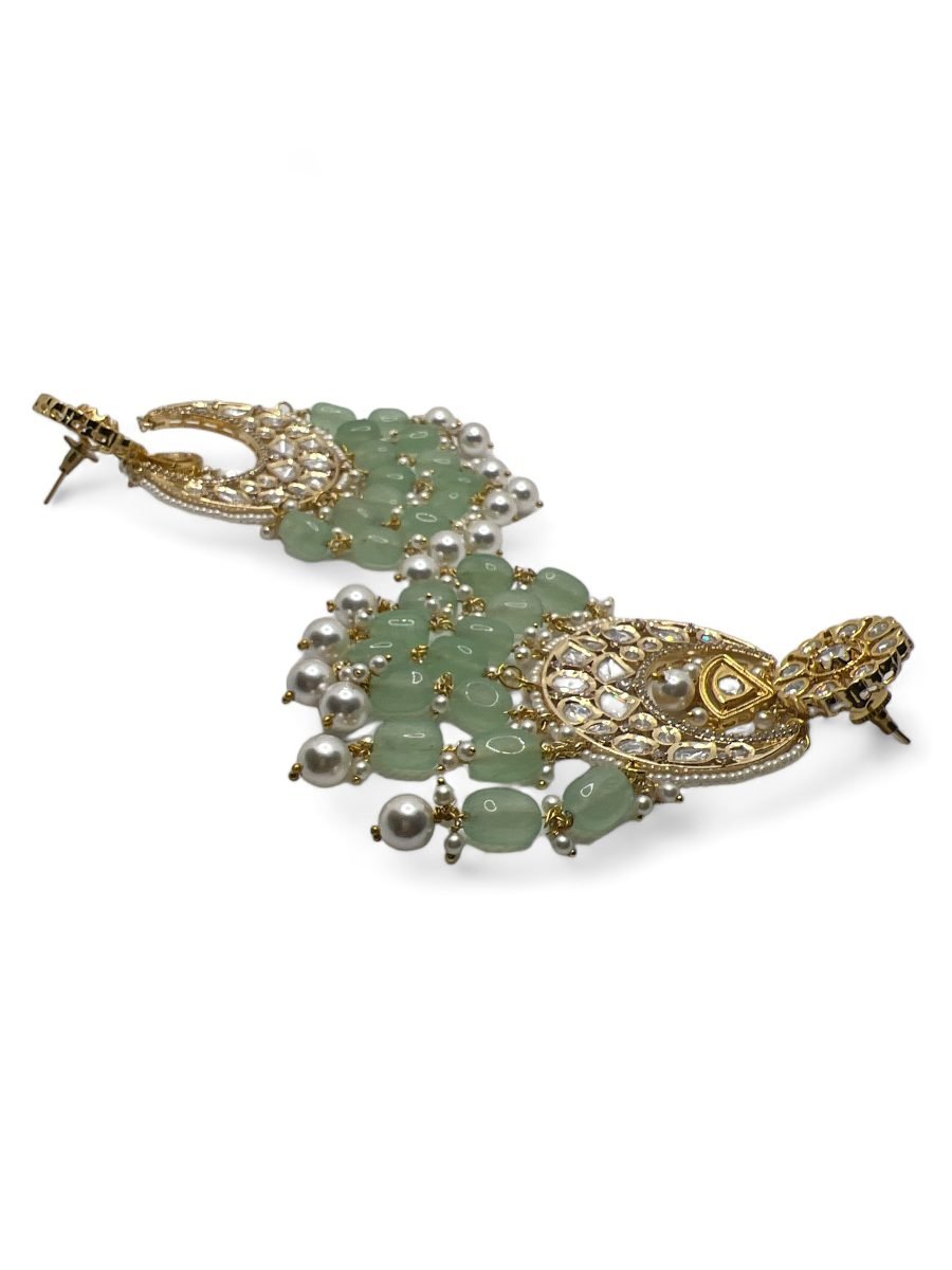 LE NICOLAS SEA GREEN BEADS & KUNDAN EARRINGS - Image 4