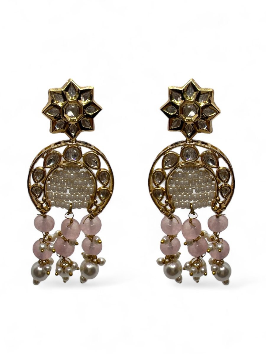 LE SANTIAGO PINK BEADS & KUNDAN DROP EARRINGS - Image 3