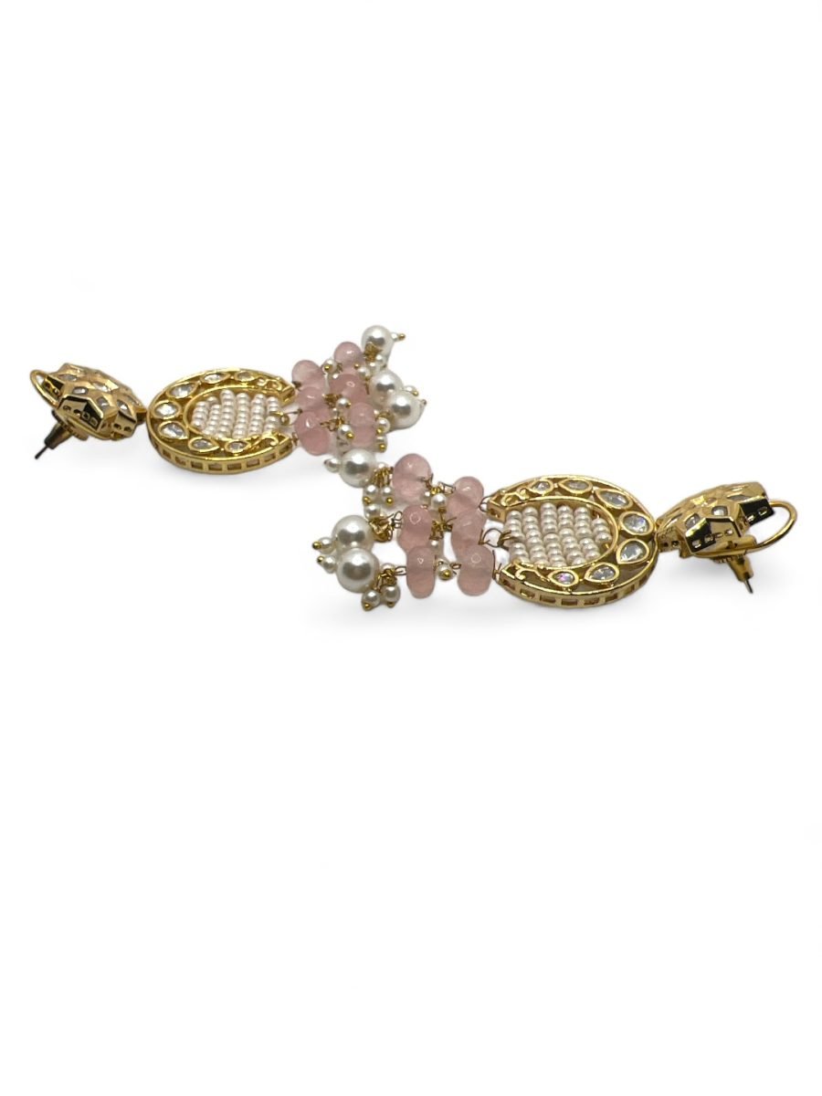 LE SANTIAGO PINK BEADS & KUNDAN DROP EARRINGS - Image 4