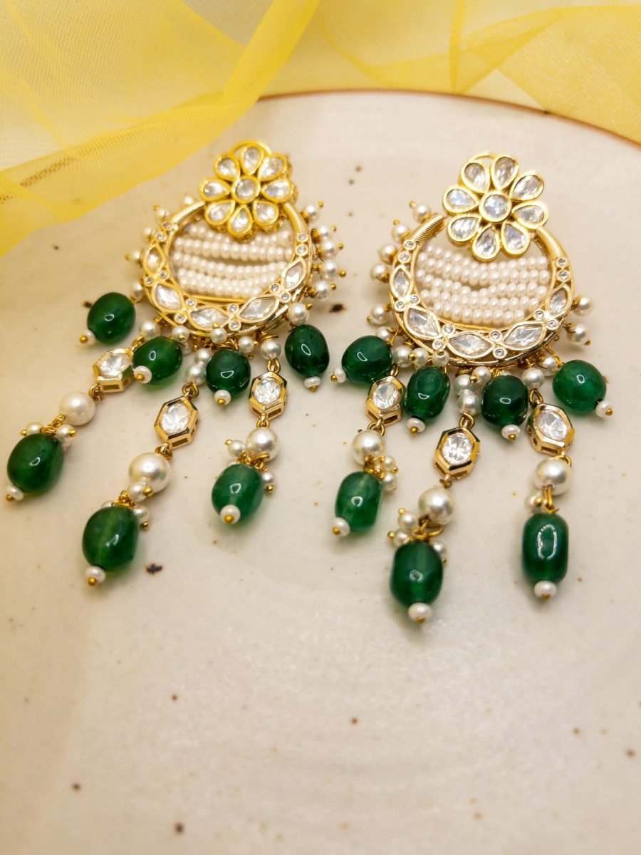 LE JOSE GREEN PEARL & KUNDAN EARRINGS