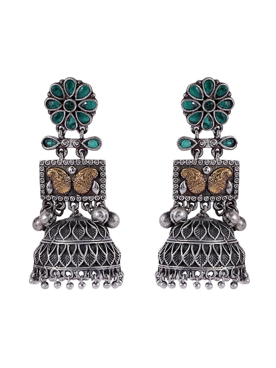 LE FAUSTO SILVER PLATED STONE STUDDED CONTEMPORARY JHUMKA - Image 3