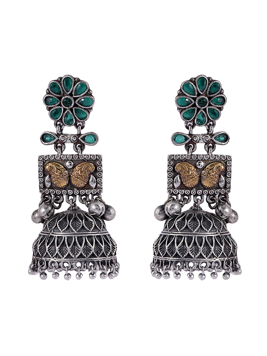 LE FAUSTO SILVER PLATED STONE STUDDED CONTEMPORARY JHUMKA - Image 4