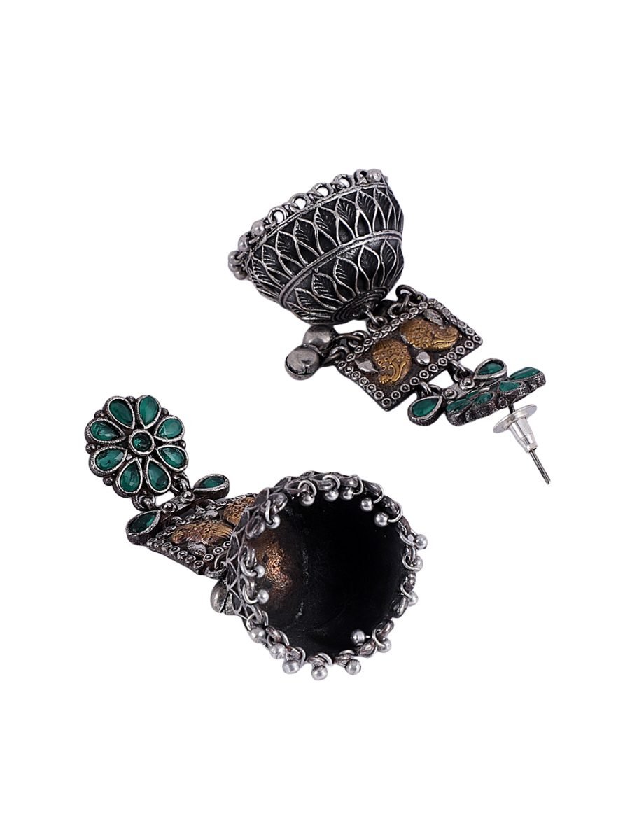 LE FAUSTO SILVER PLATED STONE STUDDED CONTEMPORARY JHUMKA - Image 5