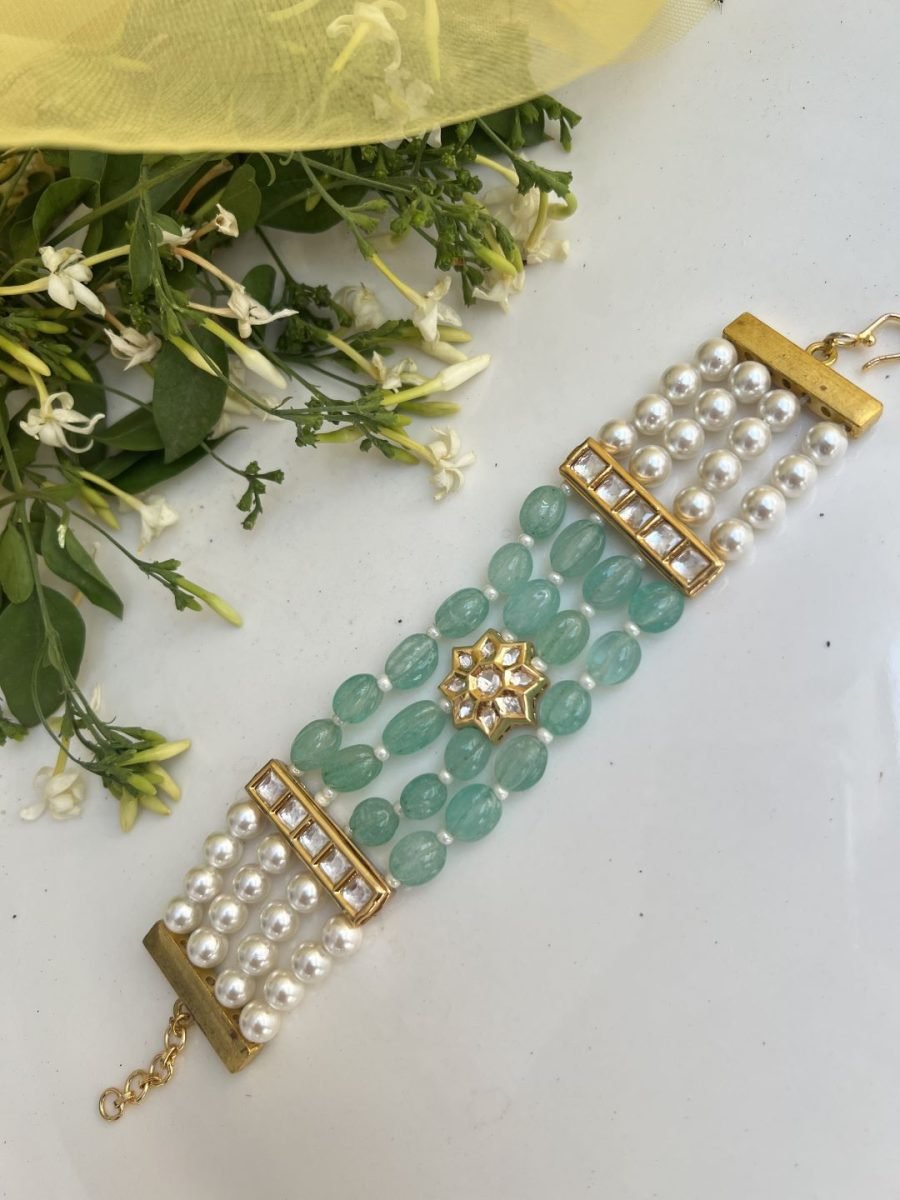 LE DULCE BLUE PEARL & KUNDAN BRACELET - Image 5