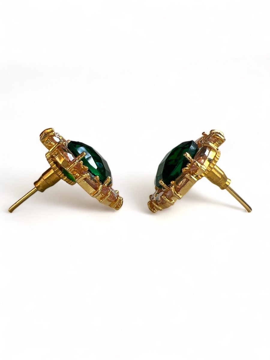 LE DENA GOND TONED GREEN CONTEMPORARY SHAPED STUD EARRINGS - Image 4