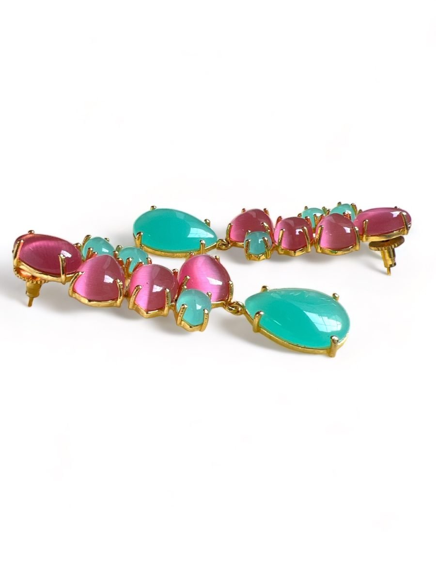 LE SIRENA GOLD TONED PINK AND BLUE CONTEMPORARY SHAPED DROP EARRINGS - Image 4