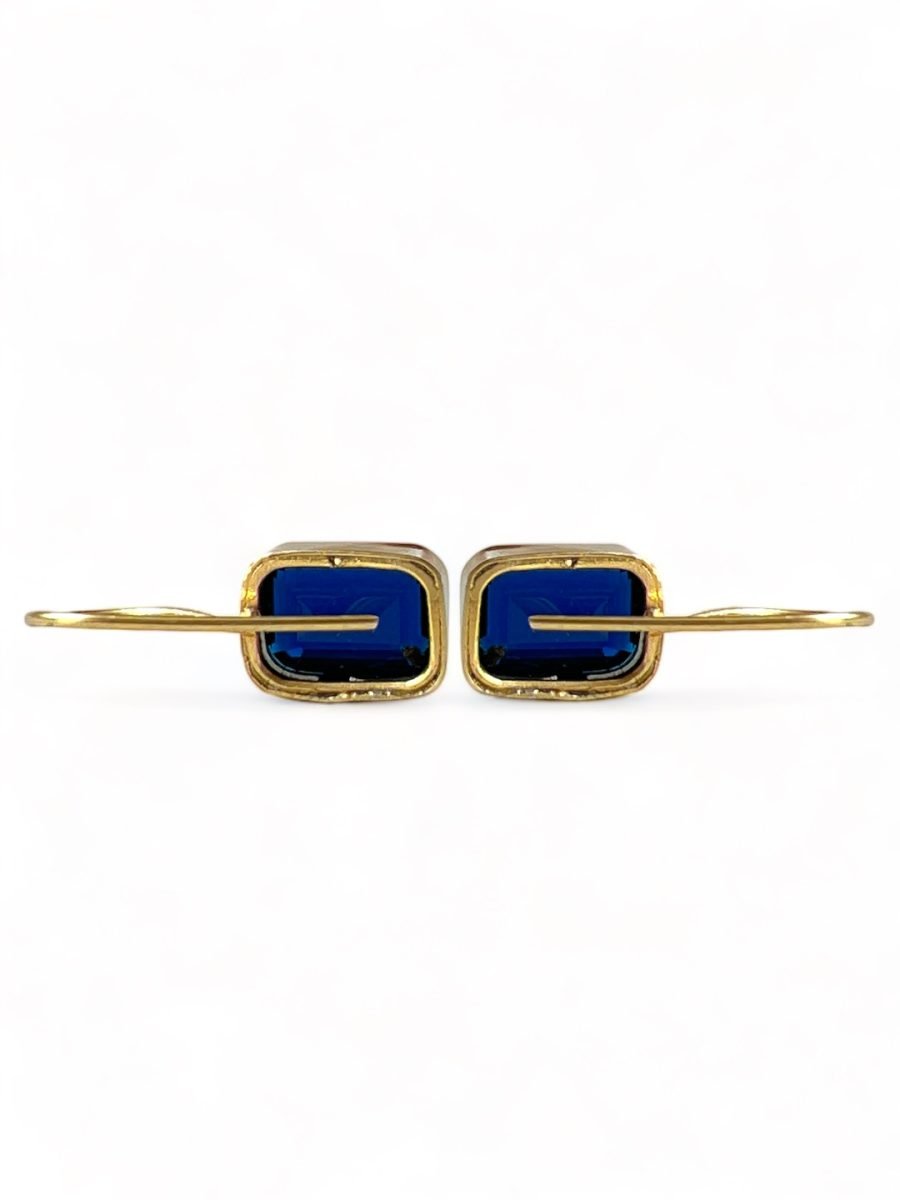 LE ISABELLA GOLD PLATED BLUE SQUARE STUD EARRING - Image 3