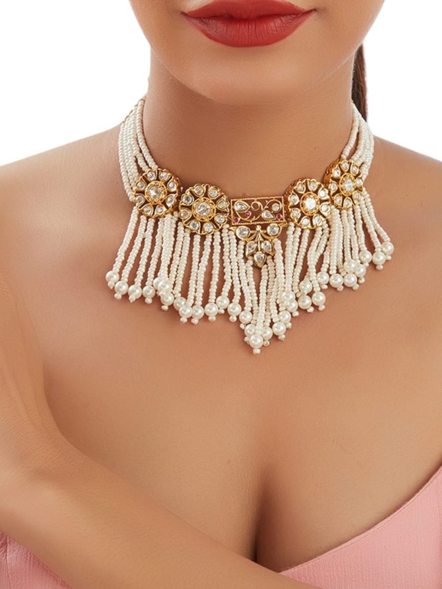 LE ISABEL WHITE KHUNDAN LONG NECKLACE SET