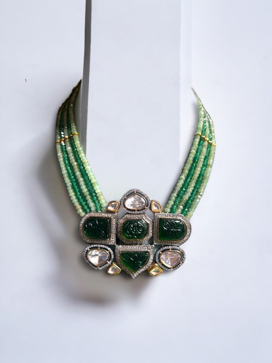 LE ARIADNA GOLD PLATED GREEN KUNDAN STUDDED NECKLACE - Image 2