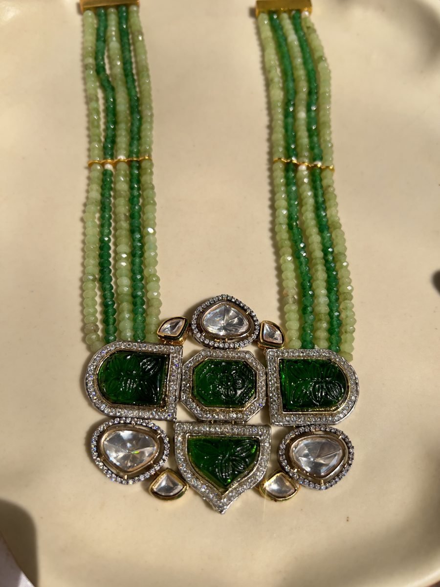 LE ARIADNA GOLD PLATED GREEN KUNDAN STUDDED NECKLACE