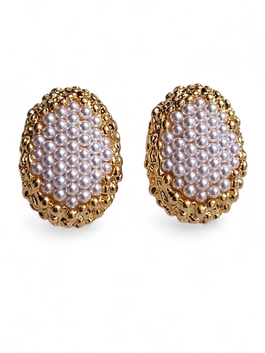 LE EVA GOLD PLATED, STONE STUDDED CONTEMPORARY SHAPE STUD EARRINGS - Image 3