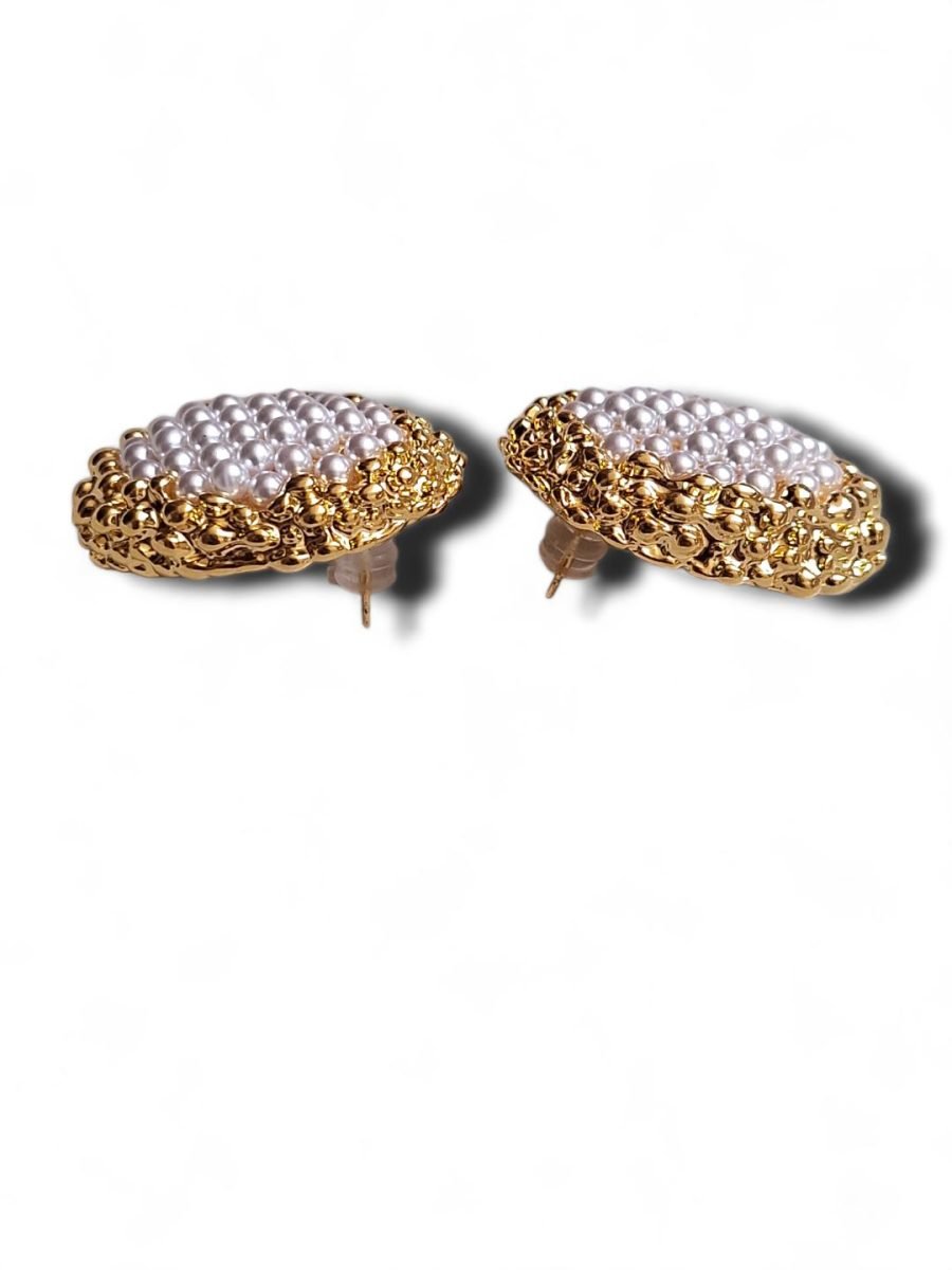 LE EVA GOLD PLATED, STONE STUDDED CONTEMPORARY SHAPE STUD EARRINGS - Image 4