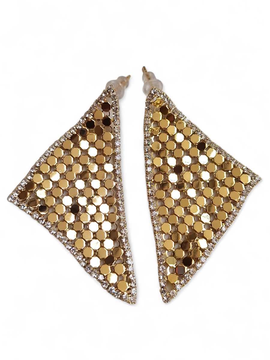 LE ELSA GOLD PLATED STONE STUDDED TRIANGLE SHAPED STUD EARRINGS - Image 4