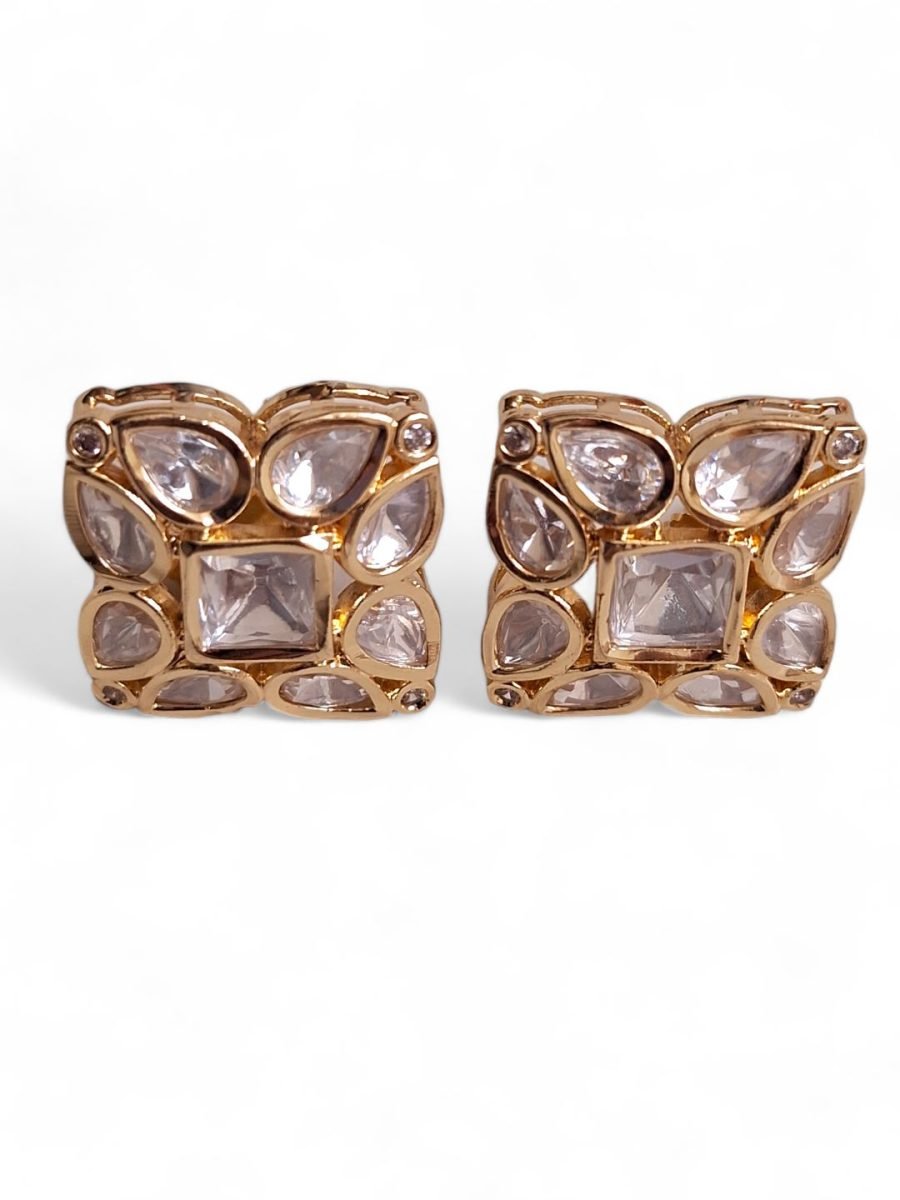 LE LUIS GOLD PLATED, KUNDAN STUDDED STUD EARRINGS - Image 3