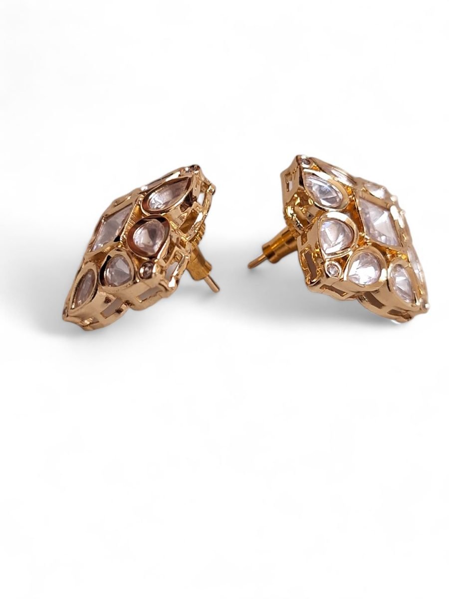 LE LUIS GOLD PLATED, KUNDAN STUDDED STUD EARRINGS - Image 4