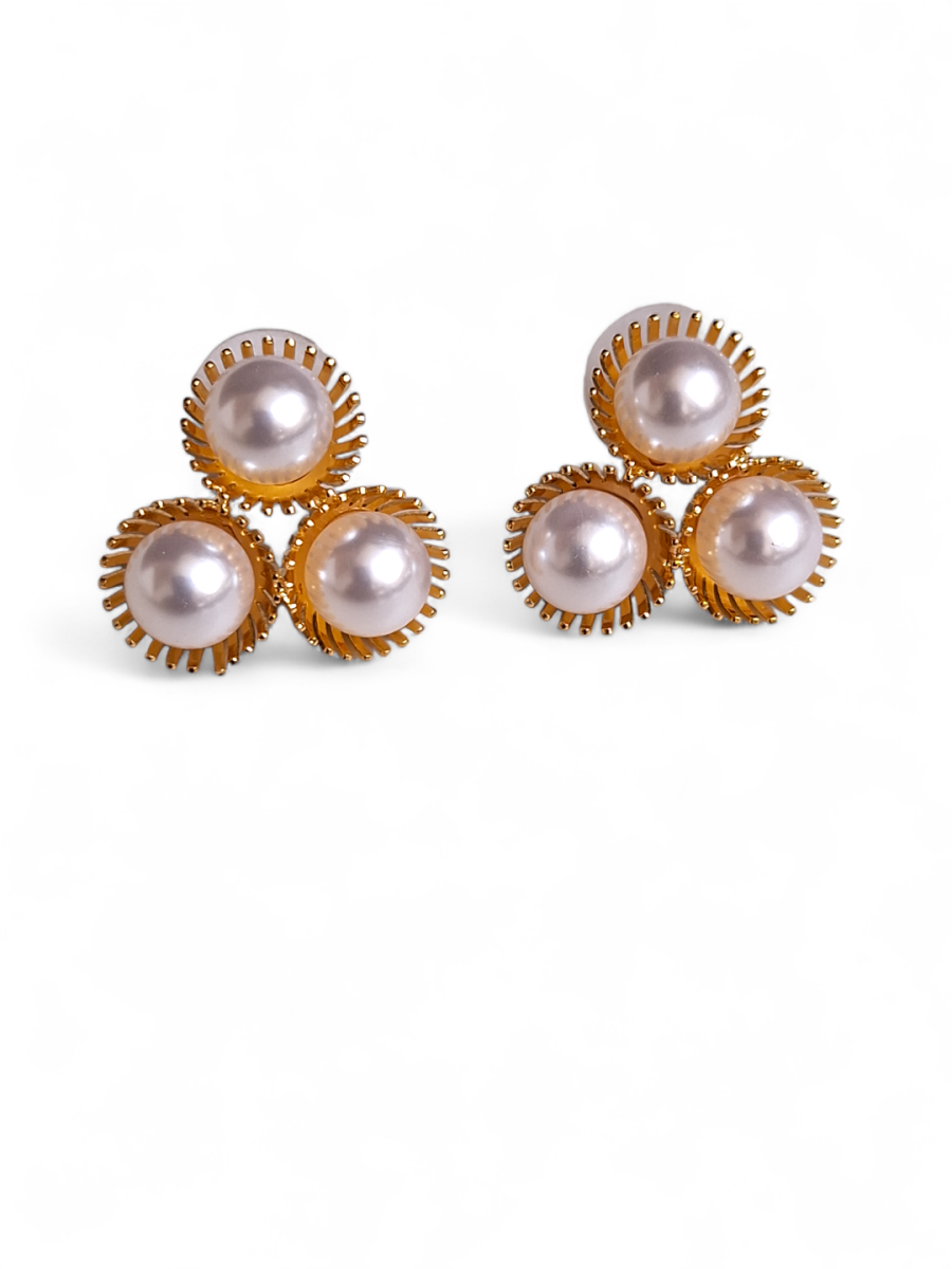 LE DIANA GOLD PLATED, PEARL STUDDED STUD EARRINGS - Image 3