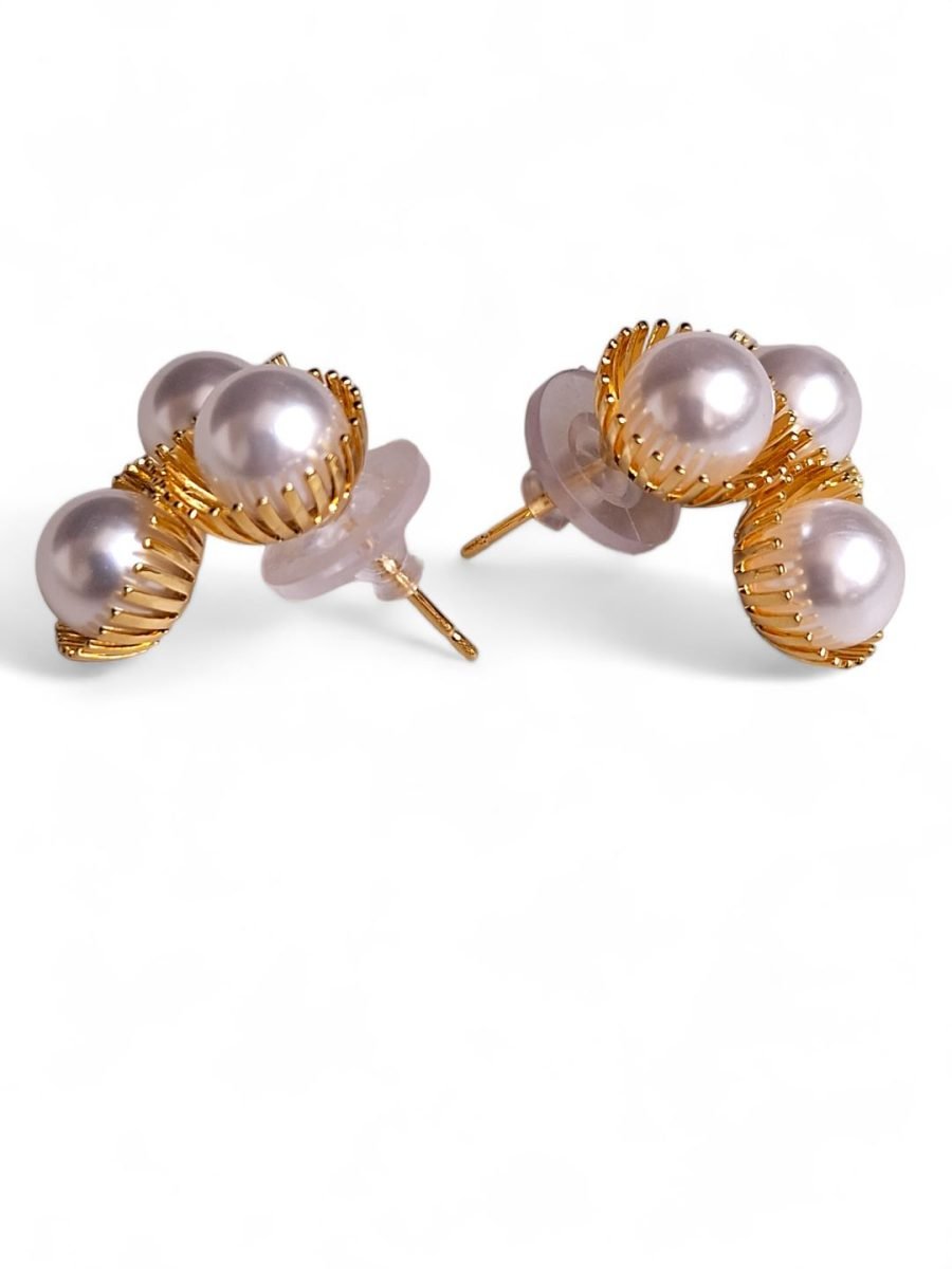 LE DIANA GOLD PLATED, PEARL STUDDED STUD EARRINGS - Image 4