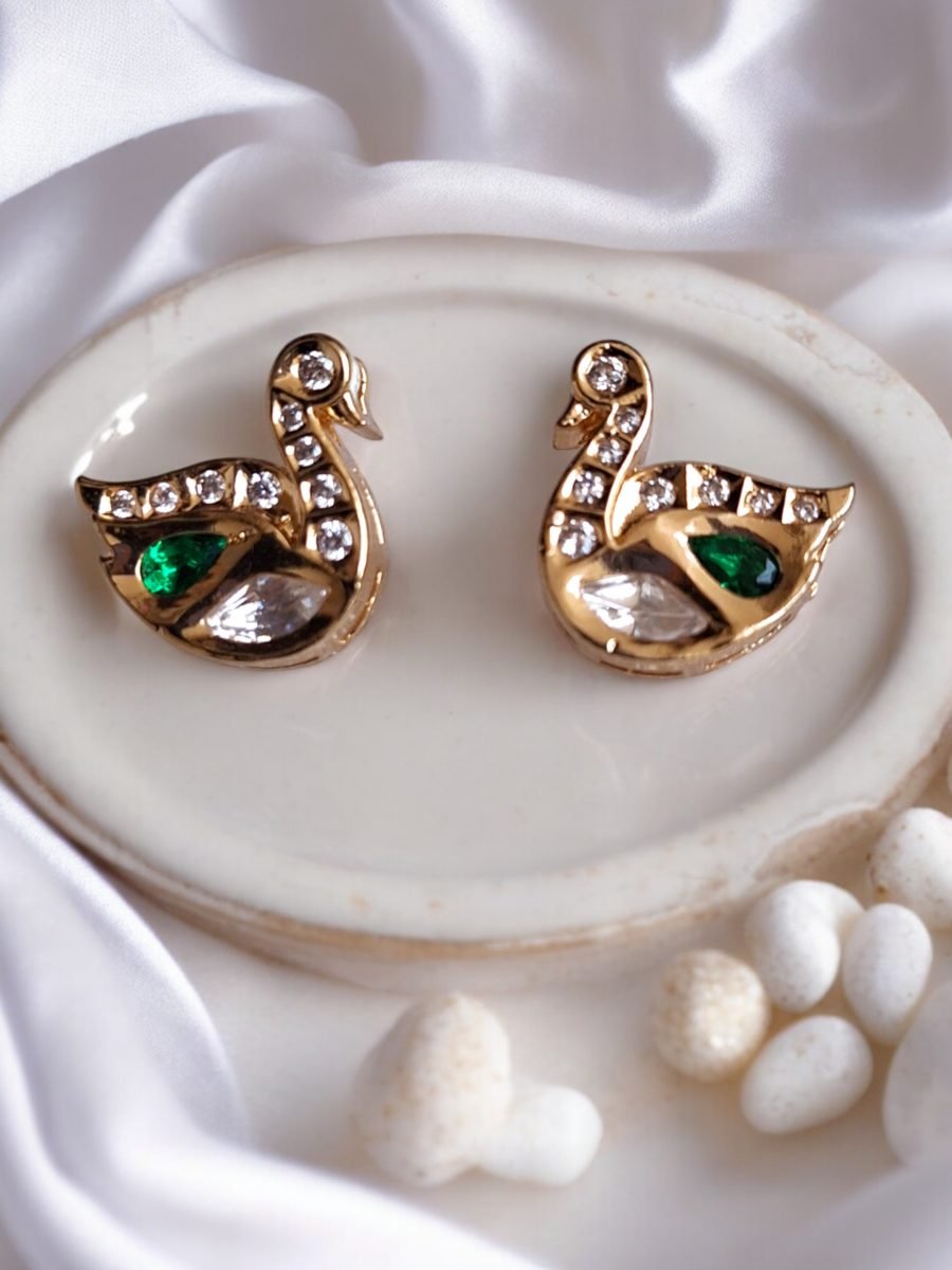 LE VELA GOLD PLATED KUNDAN STUDDED CONTEMPORARY SHAPED STUD EARRINGS