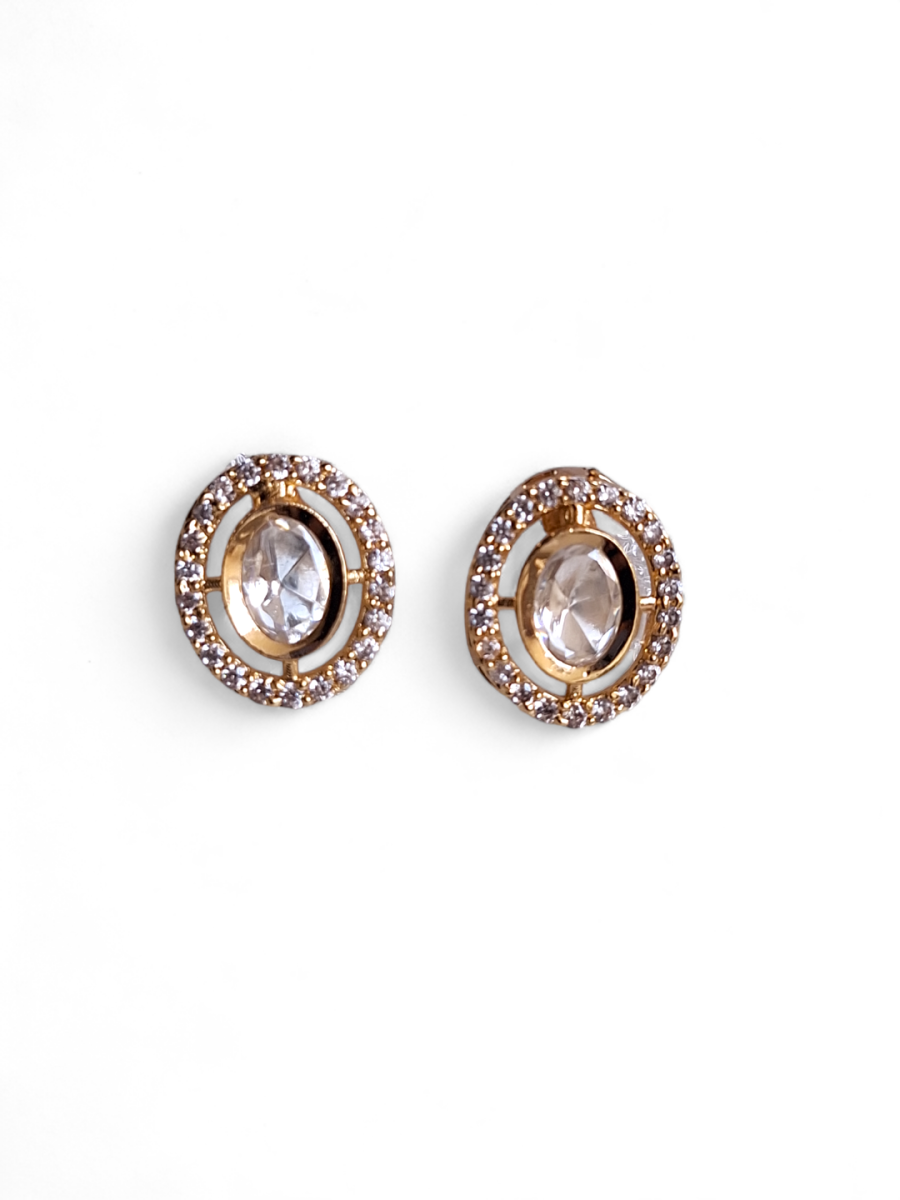 LE BAILA GOLD PLATED KUNDAN STUDDED CONTEMPORARY  SHAPED STUD EARRINGS - Image 4