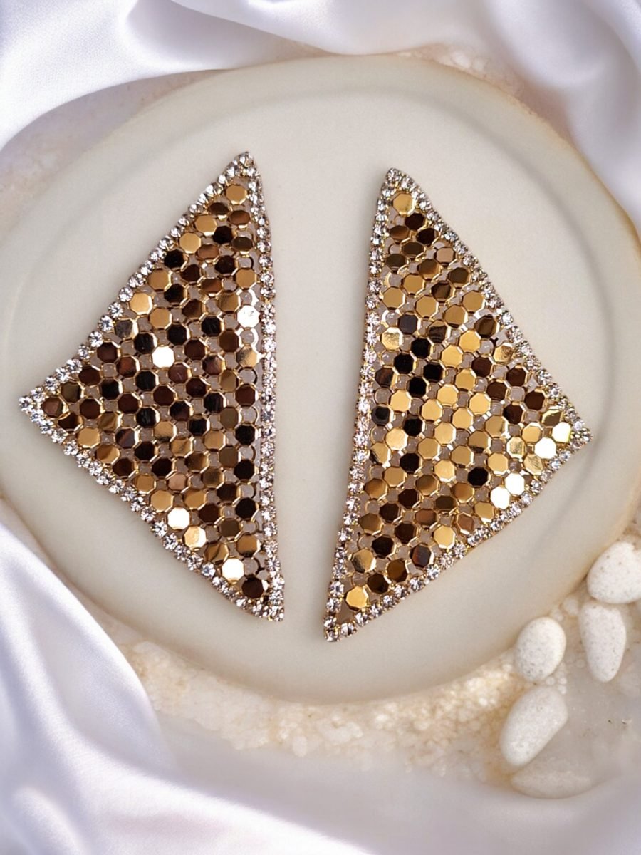 LE ELSA GOLD PLATED STONE STUDDED TRIANGLE SHAPED STUD EARRINGS