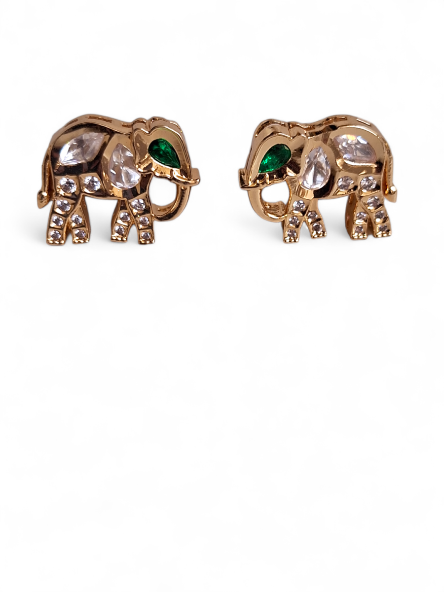 LE RABANI GOLD PLATED KUNDAN STUDDED ELEPHANT SHAPED STUD EARRINGS - Image 4