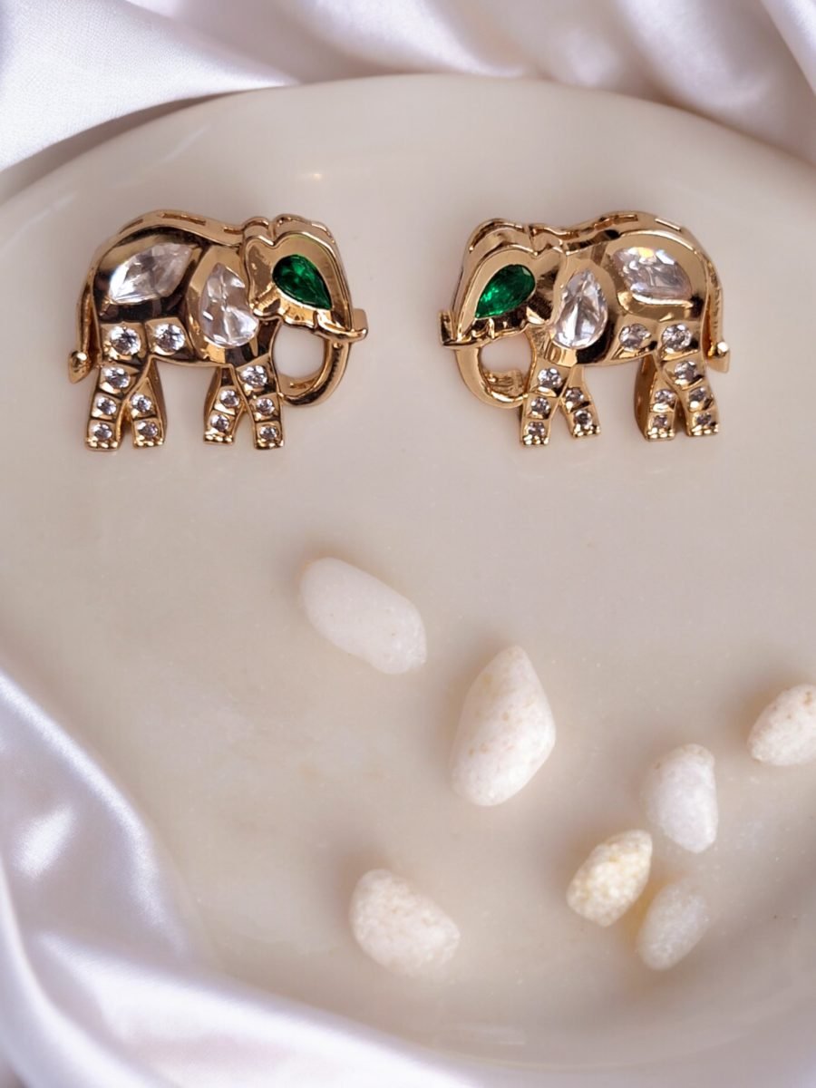 LE RABANI GOLD PLATED KUNDAN STUDDED ELEPHANT SHAPED STUD EARRINGS