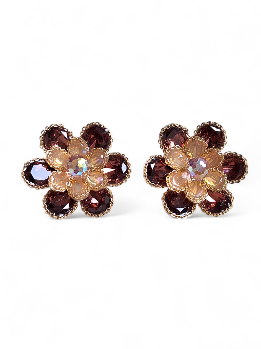 LE ARACELY PURPLE AND GOLD, FLORAL SHAPE STUDS EARRINGS - Image 3