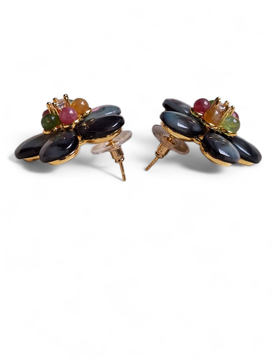 LE SARA MULTI AND GOLD FLORAL SHAPED STUDS EARRINGS - Image 3