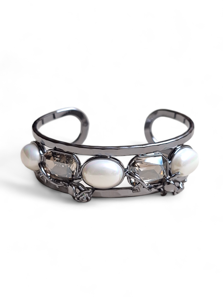 LE CONSTANZA SILVER PLATED AND WHITE STONE CUFF BRACELET - Image 3