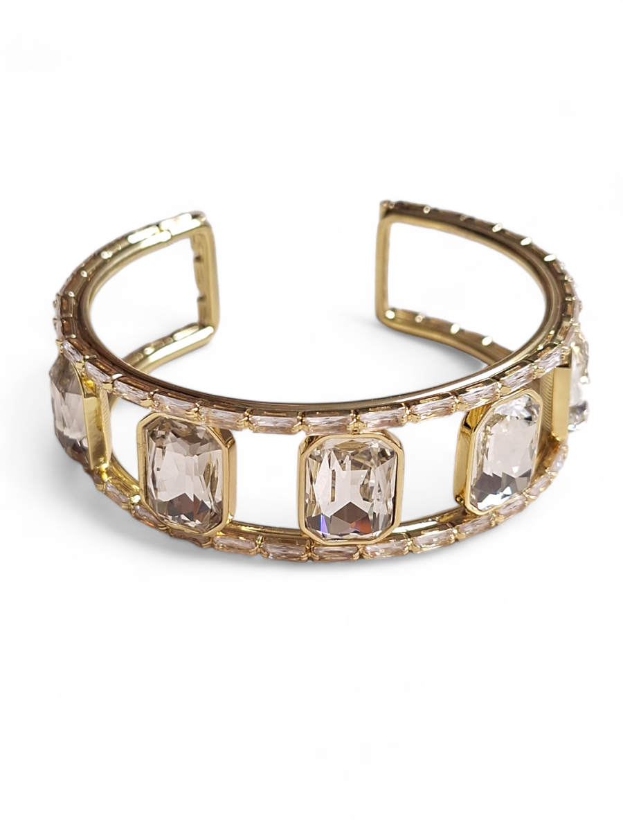 LE ORIYA GOLD PLATED AND WHITE STONE CUFF BRACELET - Image 3