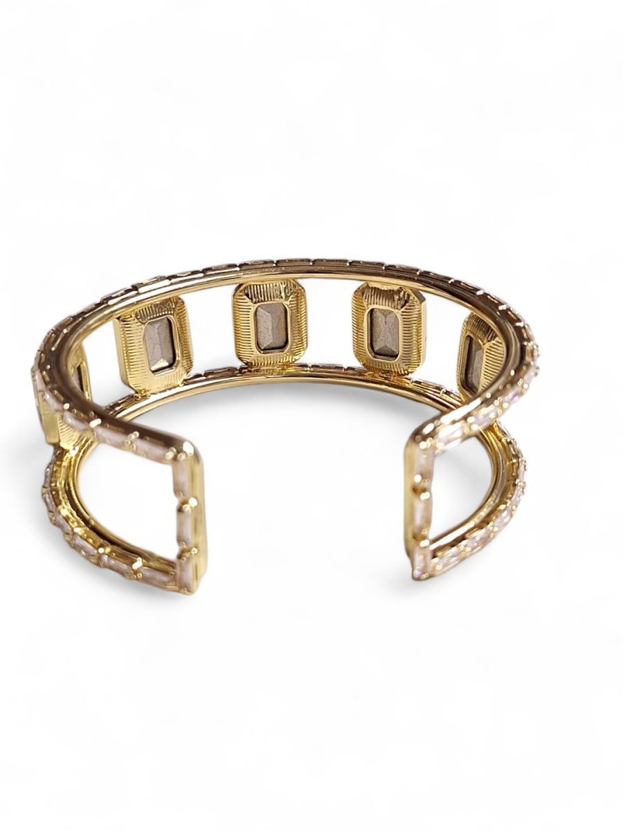 LE ORIYA GOLD PLATED AND WHITE STONE CUFF BRACELET - Image 4